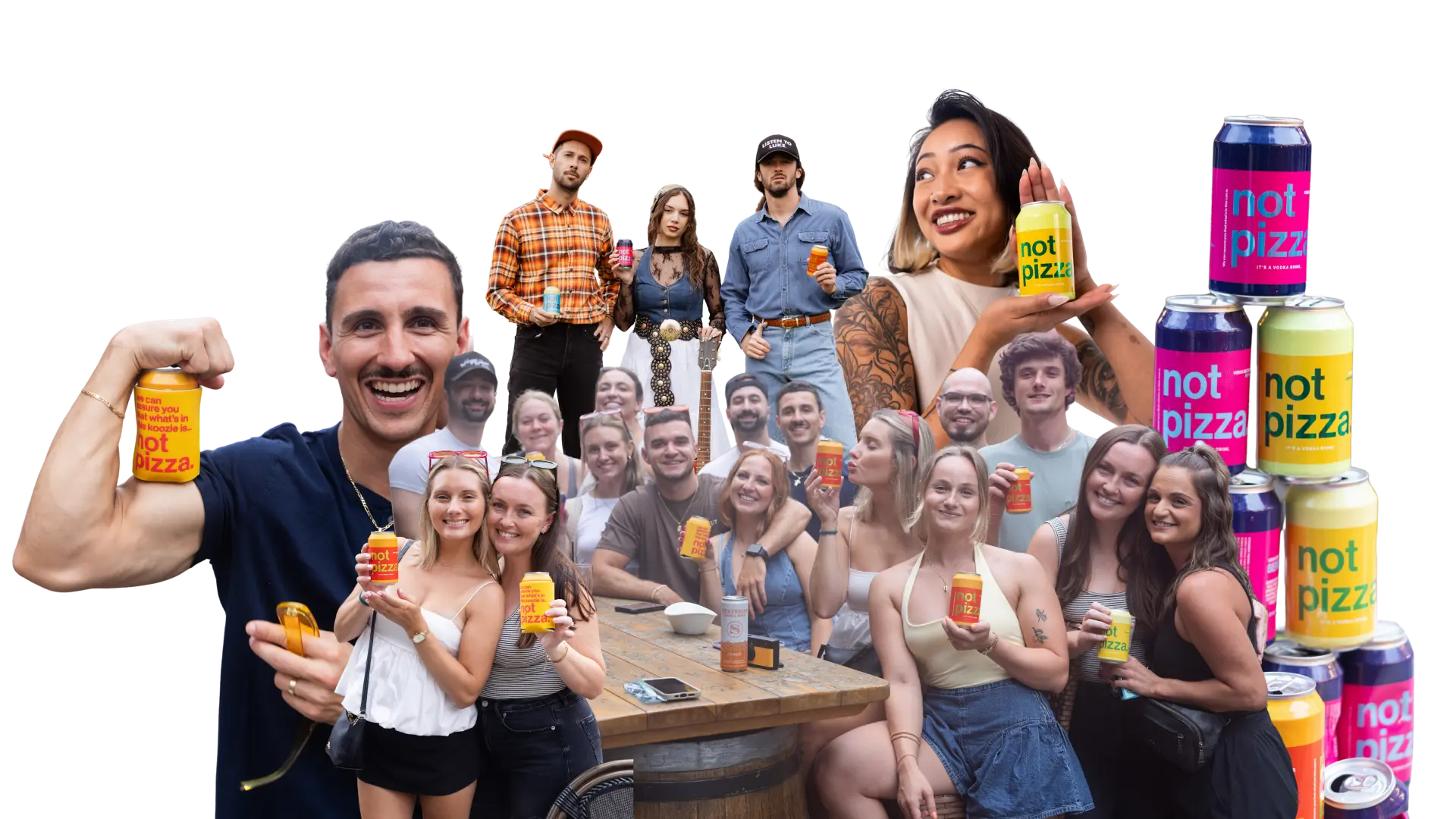 Collage of people enjoying not pizza drinks