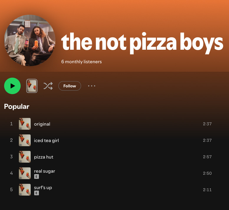 The Not Pizza Boys on Spotify — Five Pack album track listing